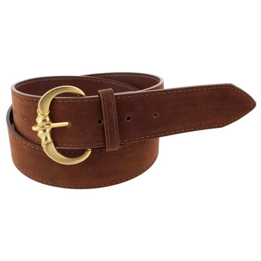 CTM Women's One Size Faux Suede Belt with Brass Buckle